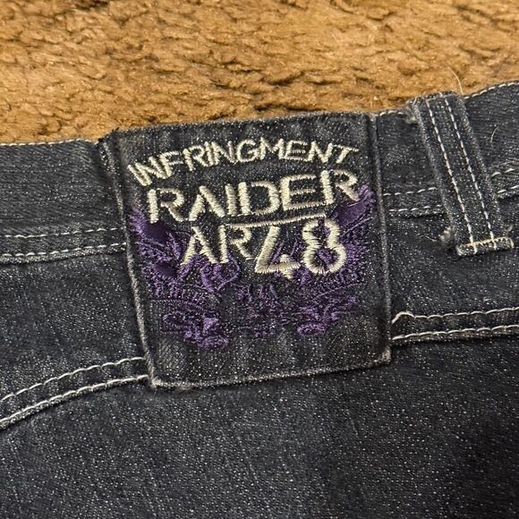 Y2K Raider Jean Co. Baggy Dark Wash Embroidered Baggy Jeans 38 X 32 - Picture 4 of 8